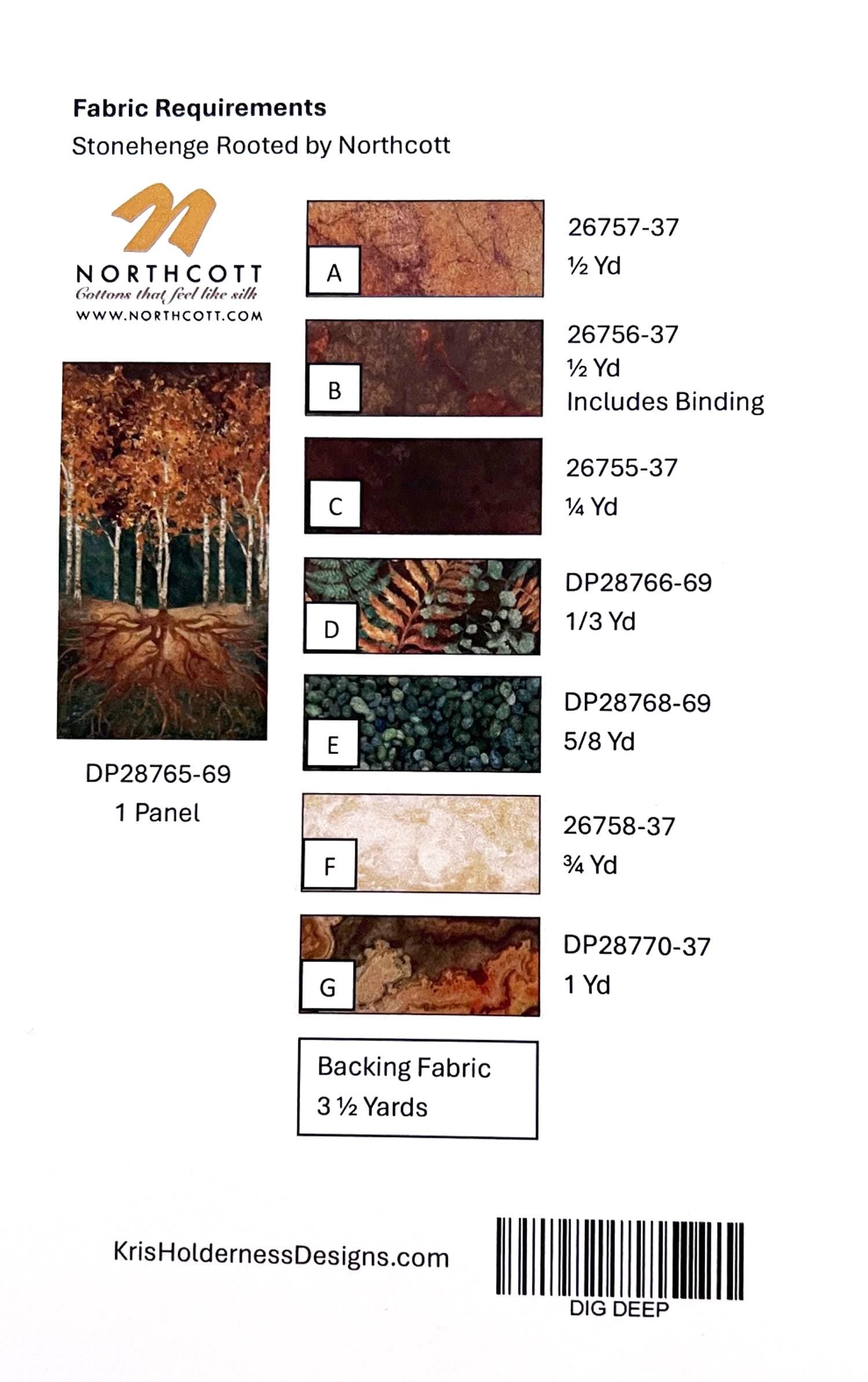 Dig Deep Panel Frame Quilt Pattern, Kris Holderness Designs PTN3582,Yardage Panel Friendly Lap Throw Quilt Pattern, Rooted Pattern