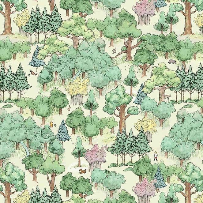 Classic Winnie - Green Forest Fabric, Studio E 8724S-66, Classic Winnie the Pooh 100 Hundred Acre Woods Fabric, By the Yard