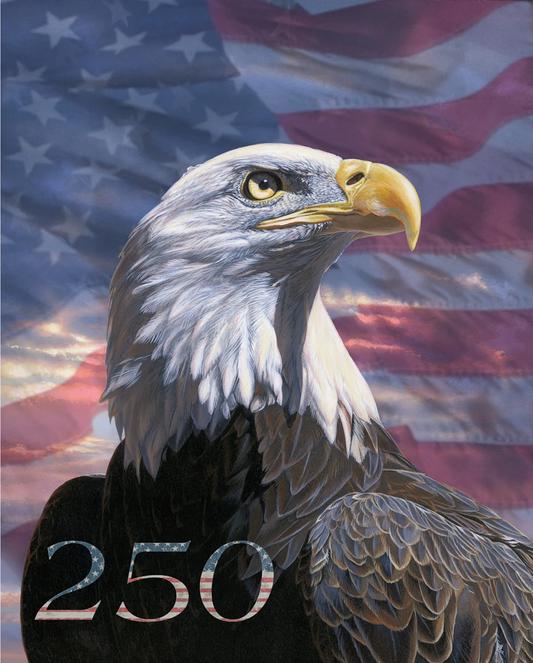 USA American Bald Eagle 250 Years Anniversary 36" Fabric Panel, David Textiles Ww-3370-5C-1, American Flag Eagle USA Fabric Panel, Qov Foh
