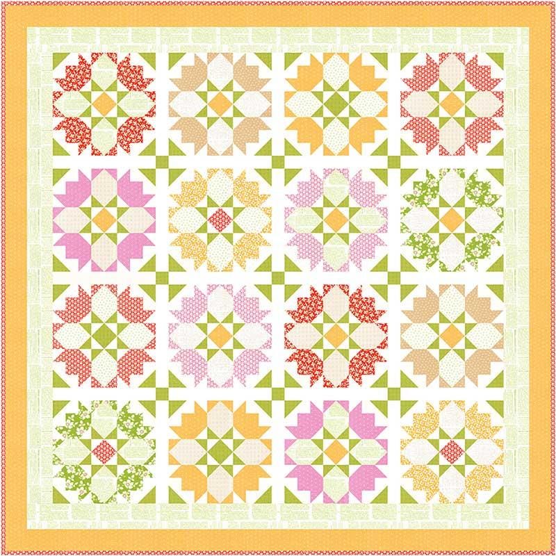 Garden Rosehips Quilt Pattern, Fig Tree Quilts FTQ3054, Yardage Friendly Floral Flowers Lap Throw Square Quilt Pattern