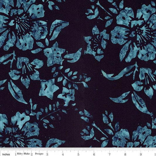 Expressions Batiks Tradewinds - Navy Blue Floral Batik Fabric, Riley Blake BT23286-309 Moody Blues, By the Yard