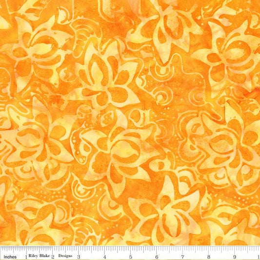 Expressions Batiks Tradewinds - Pastel Orange Tonal Floral Batik Fabric, Riley Blake BT232885-236 Marigold, By the Yard