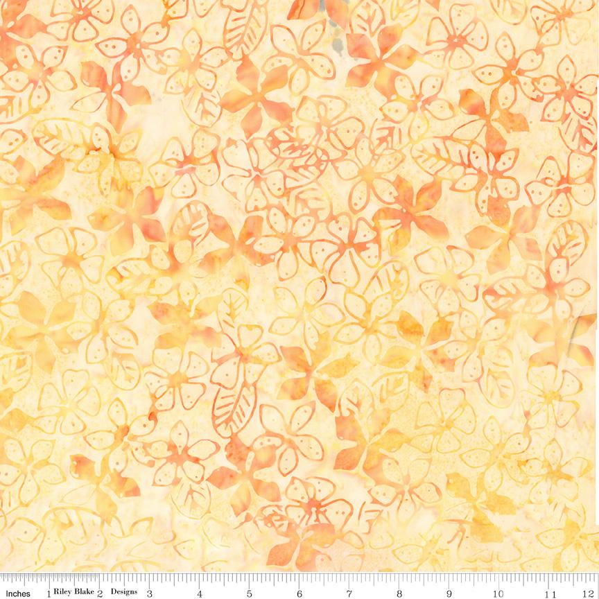 Expressions Batiks A New Day - Pastel Peach Orange Tonal Floral Batik Fabric, Riley Blake BT23290-231 Peach Cupcake, By the Yard