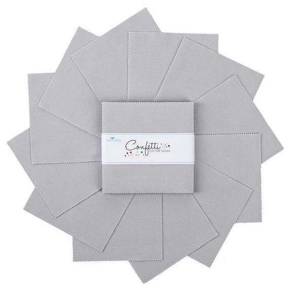 Confetti Cottons - Solid Gray 5" Stacker, Riley Blake 5-120-SILVER-42, 5" Precut Solid Silver Gray Cotton Fabric Squares