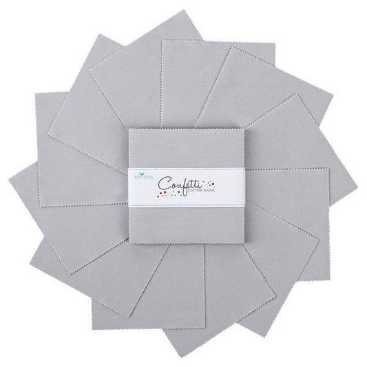 Confetti Cottons - Solid Gray 5" Stacker, Riley Blake 5-120-SILVER-42, 5" Precut Solid Silver Gray Cotton Fabric Squares
