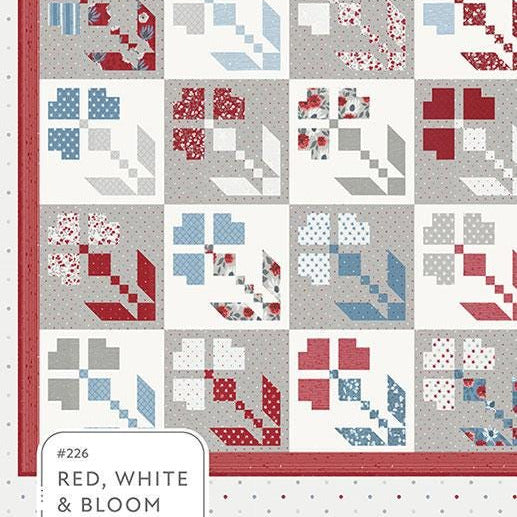 Red White and Bloom Quilt Pattern, Lella Boutique LB226, 25 Fat Eighths F8 Friendly Flowers Square Throw Quilt Pattern