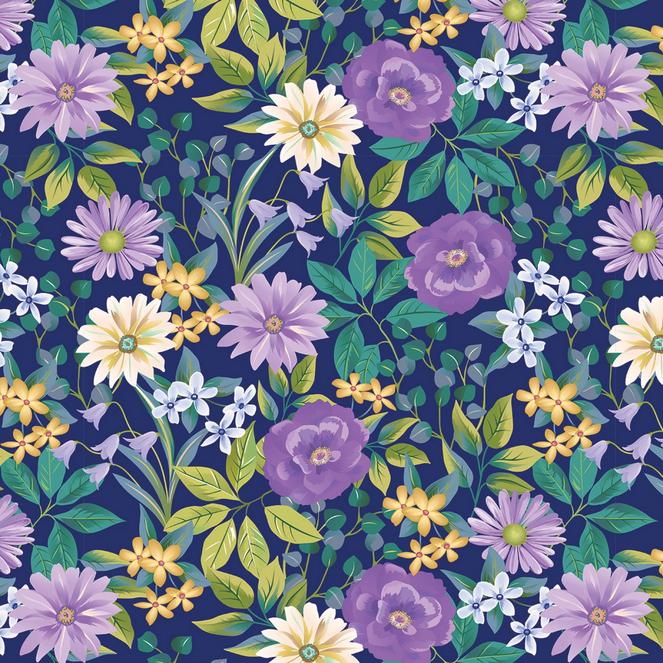 Veronica's Garden 20 Fat Quarter Bundle, Benartex FQVERPK, Teal Yellow Purple Navy Floral 18 x 22 Fabric Cuts