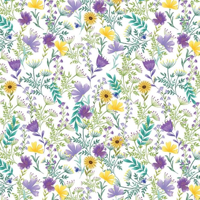 Veronica's Garden 20 Fat Quarter Bundle, Benartex FQVERPK, Teal Yellow Purple Navy Floral 18 x 22 Fabric Cuts