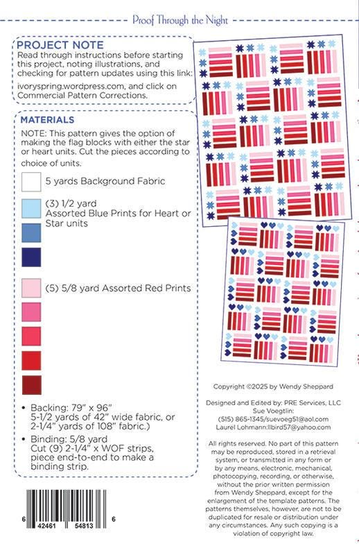 Proof Through the Night Quilt Pattern, Wendy Sheppard WS103, Yardage Friendly Stars Stripes Patriotic Throw Quilt Pattern