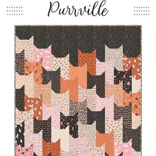 Purrville Quilt Pattern, Branch and Blume BNB2516, Fat Quarter FQ Friendly Cats Lap Throw Quilt Pattern, Chrissy Lux