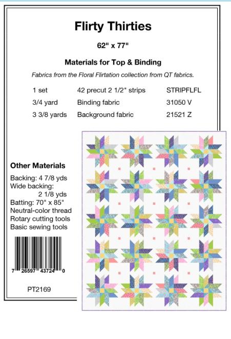 Flirty Thirties Quilt Pattern, Pine Tree Country Quilts PT2169, Jelly Roll Friendly Woven Stars Throw Quilt Pattern, Strip Quilt Pattern