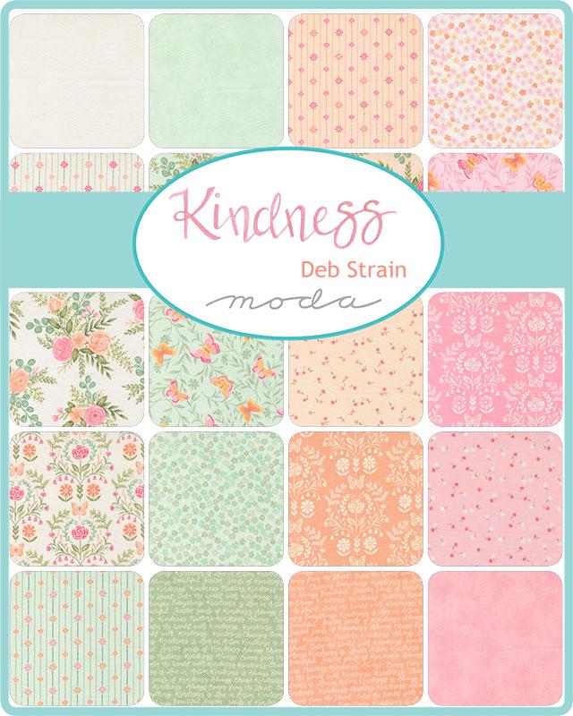 Kindness 5" Charm Pack, Moda 56150PP, 5" Precut Pink Green Peach Pastel Floral Charm Pack Fabric Squares, Deb Strain