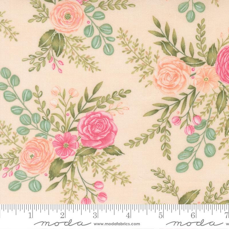 Kindness 5" Charm Pack, Moda 56150PP, 5" Precut Pink Green Peach Pastel Floral Charm Pack Fabric Squares, Deb Strain