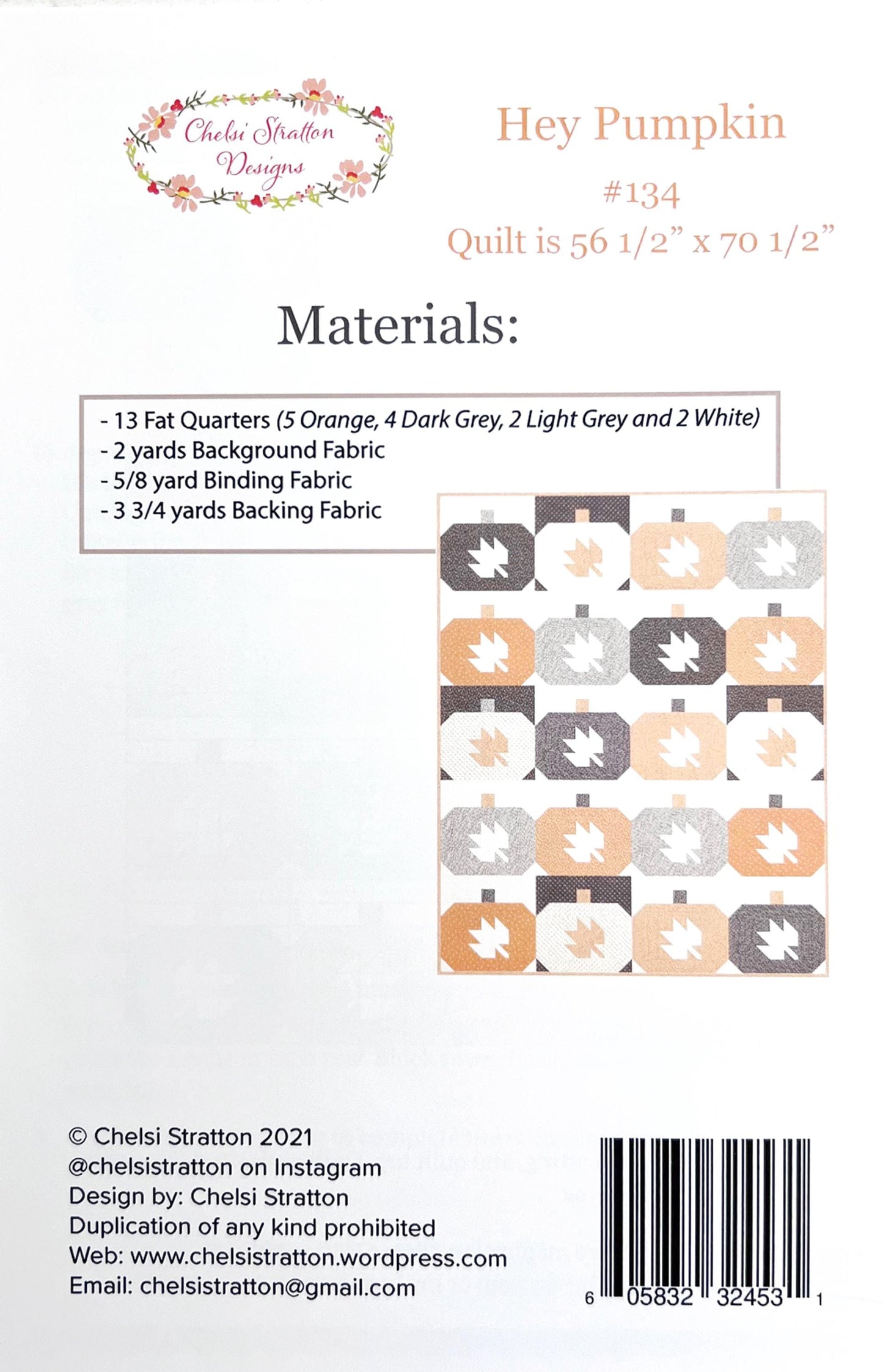 LAST CALL Old Version Hey Pumpkin Throw Quilt Pattern, Chelsi Stratton Designs CSD134