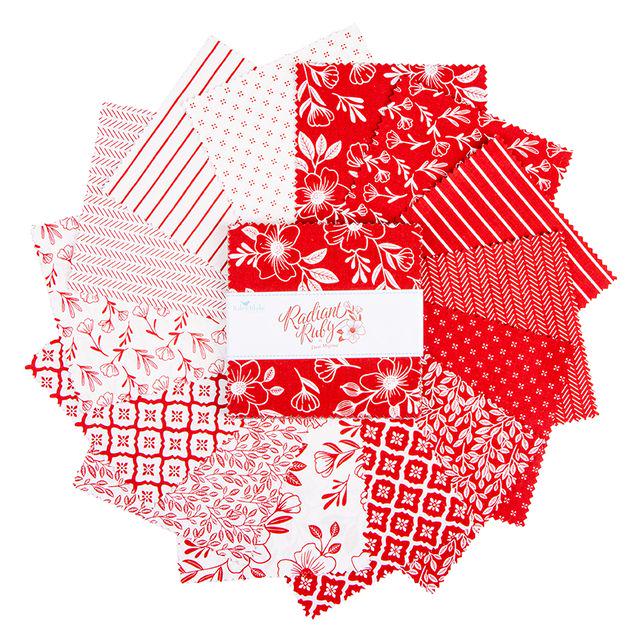 Radiant Ruby 5" Stacker, Riley Blake 5-17260-42, 5" Precut Red White Floral Quilt Fabric Squares, DAni Mogstad
