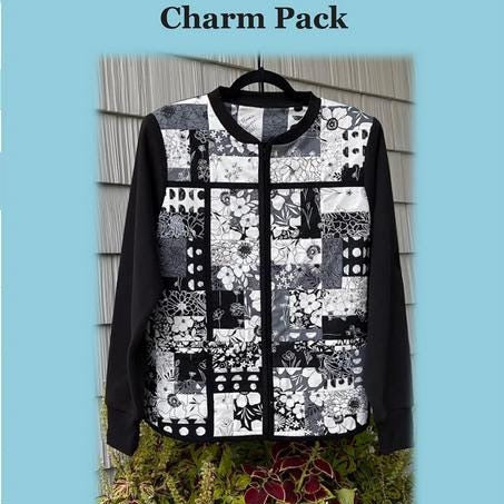 Charm Pack Quilted Sweatshirt Jacket Pattern, Joyce Minnis JMD-202, Patchwork Quilt Jacket Pattern