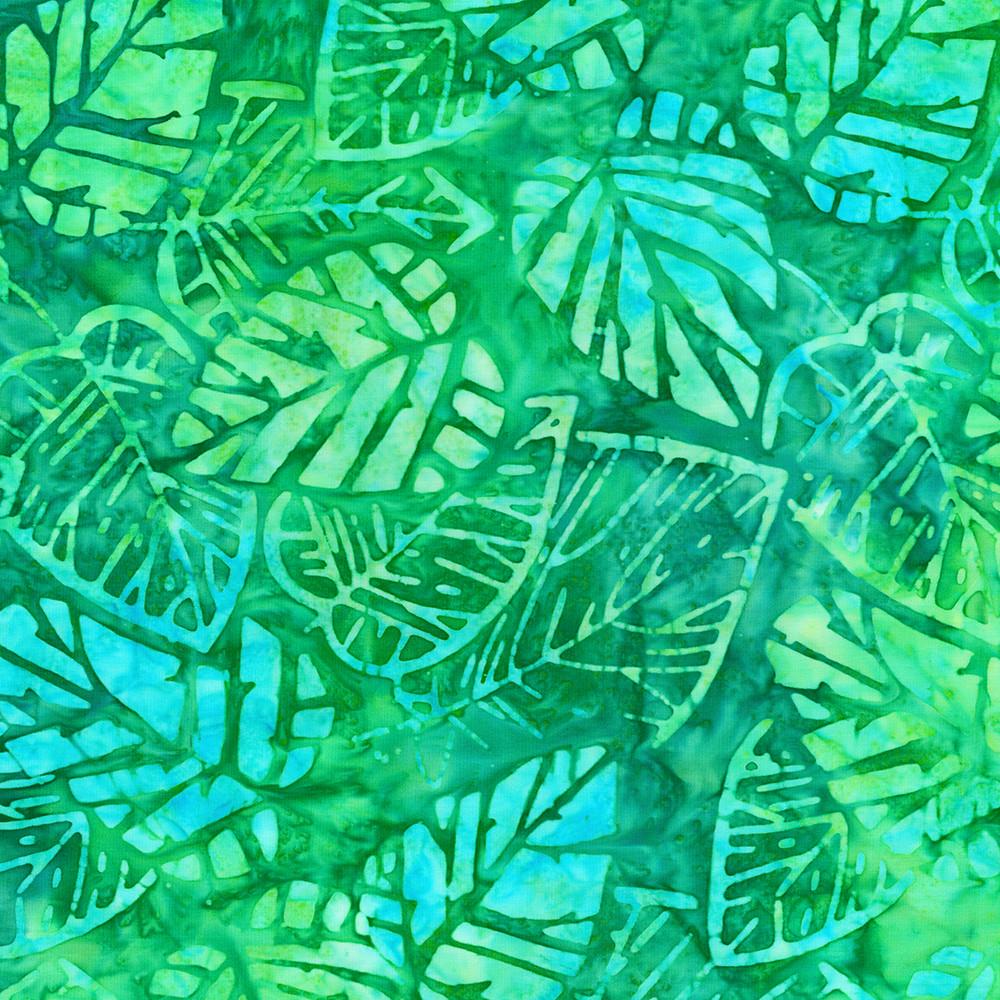 Artisan Batiks Tropical Breeze Charm Squares, Robert Kaufman CHS-1322-42, Precut 5" Blue Green Yellow Leaves Batik Charm Pack Fabric Squares