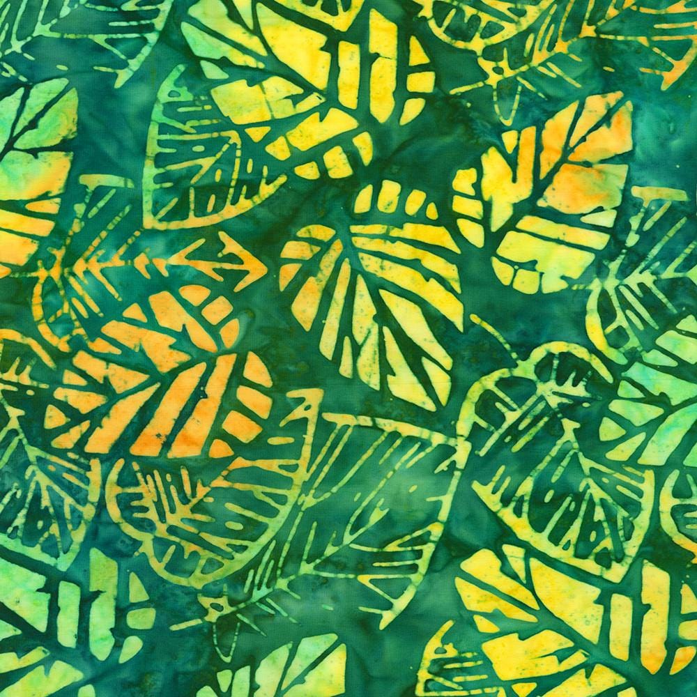 Artisan Batiks Tropical Breeze Charm Squares, Robert Kaufman CHS-1322-42, Precut 5" Blue Green Yellow Leaves Batik Charm Pack Fabric Squares
