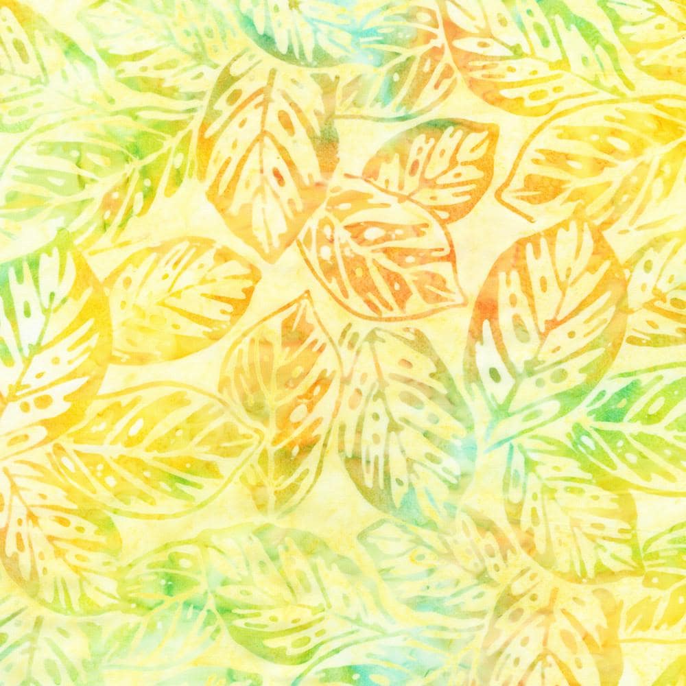 Artisan Batiks Tropical Breeze Charm Squares, Robert Kaufman CHS-1322-42, Precut 5" Blue Green Yellow Leaves Batik Charm Pack Fabric Squares