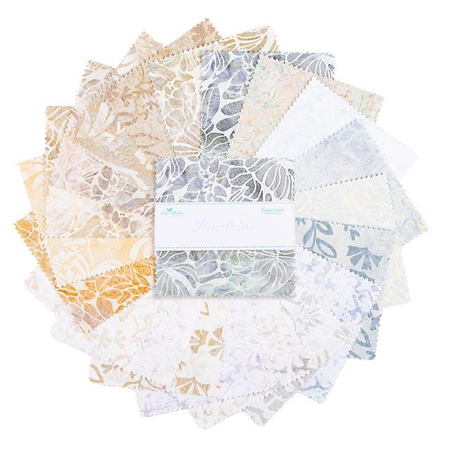 Expressions Batiks Porcelains 5" Stacker, Riley Blake 5-23454-42, 5" Precut Pastel Neutral Batik Fabric Squares