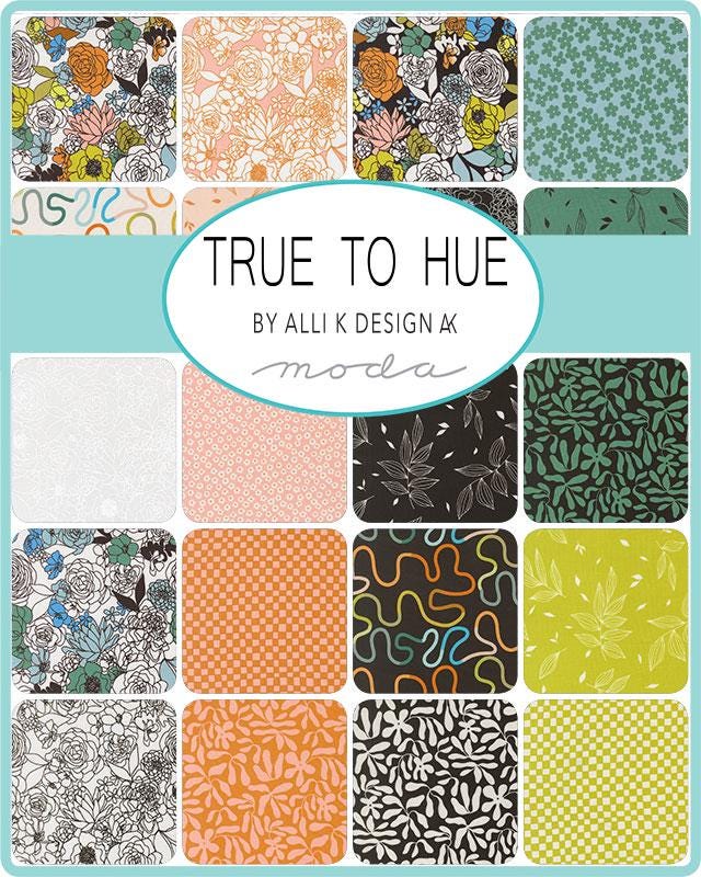 True to Hue 5" Charm Pack, Moda 11560PP, Precut 5" Black Peach Green Blue Floral Charm Pack Fabric Squares, Alli K Designs