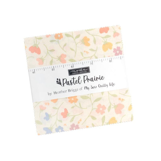 Pastel Prairie Charm Pack, Moda 31780PP, 5" Precut Pink Green Blue Floral Charm Pack Fabric Squares, My Sew Quilty Life, Heather Briggs