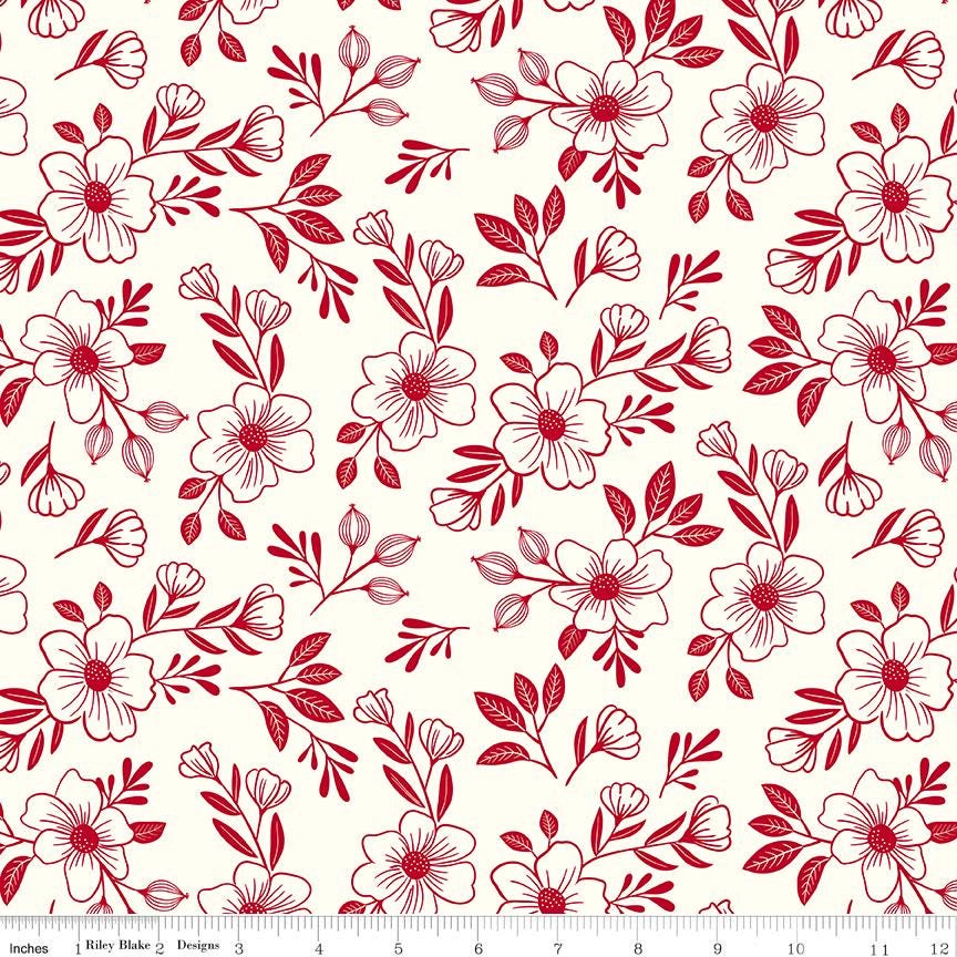 Radiant Ruby Rolie Polie, Riley Blake RP-17260-40, Precut 2.5" Red White Floral Fabric Strips, Dani Mogstad