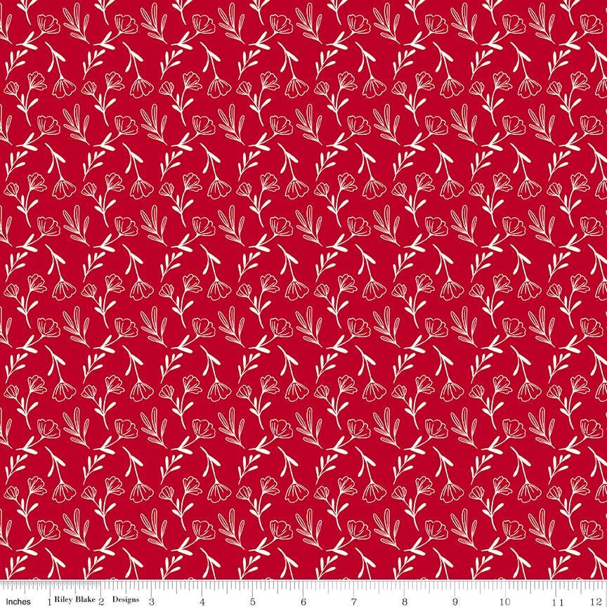 Radiant Ruby Rolie Polie, Riley Blake RP-17260-40, Precut 2.5" Red White Floral Fabric Strips, Dani Mogstad