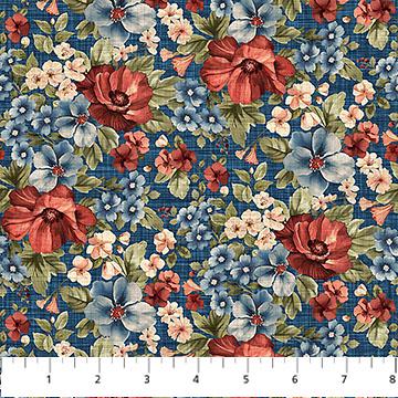 Farmhouse Sampler Tiles, Northcott TFARM42-10, 10" Precut Red Blue Cream Floral Americana Cotton Quilt Fabric Squares, QOV FOH