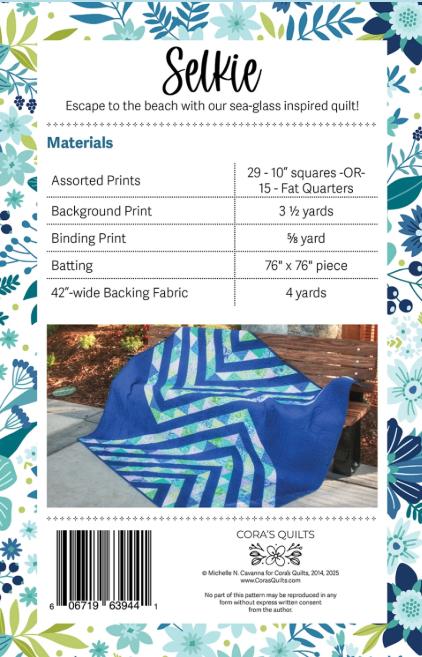Selkie Quilt Pattern, Cora's Quilts CQ1412, Fat Quarter FQ Layer Cake Friendly Modern Throw Quilt Pattern, Michelle Cavanna