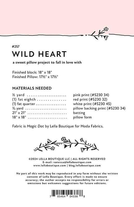 Wild Heart Quilt Pattern, Lella Boutique LB257, Yardage Scrap Friendly Valentine Heart Pillow Cover Quilt Pattern