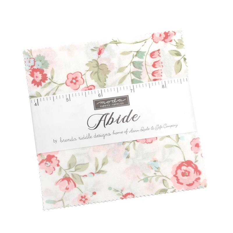 Abide 5" Charm Pack, Moda 18790PP, 5" Precut Pink Blue Green Taupe Floral Charm Pack Fabric Squares, Granny Chic Fabric, Brenda Riddle