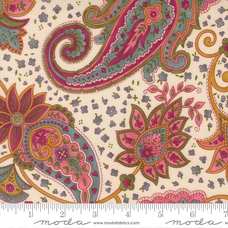 Chelsea Garden 5" Charm Pack, Moda 33850PP, 5" Precut Pink Teal Gold Navy Floral Charm Pack Fabric Squares