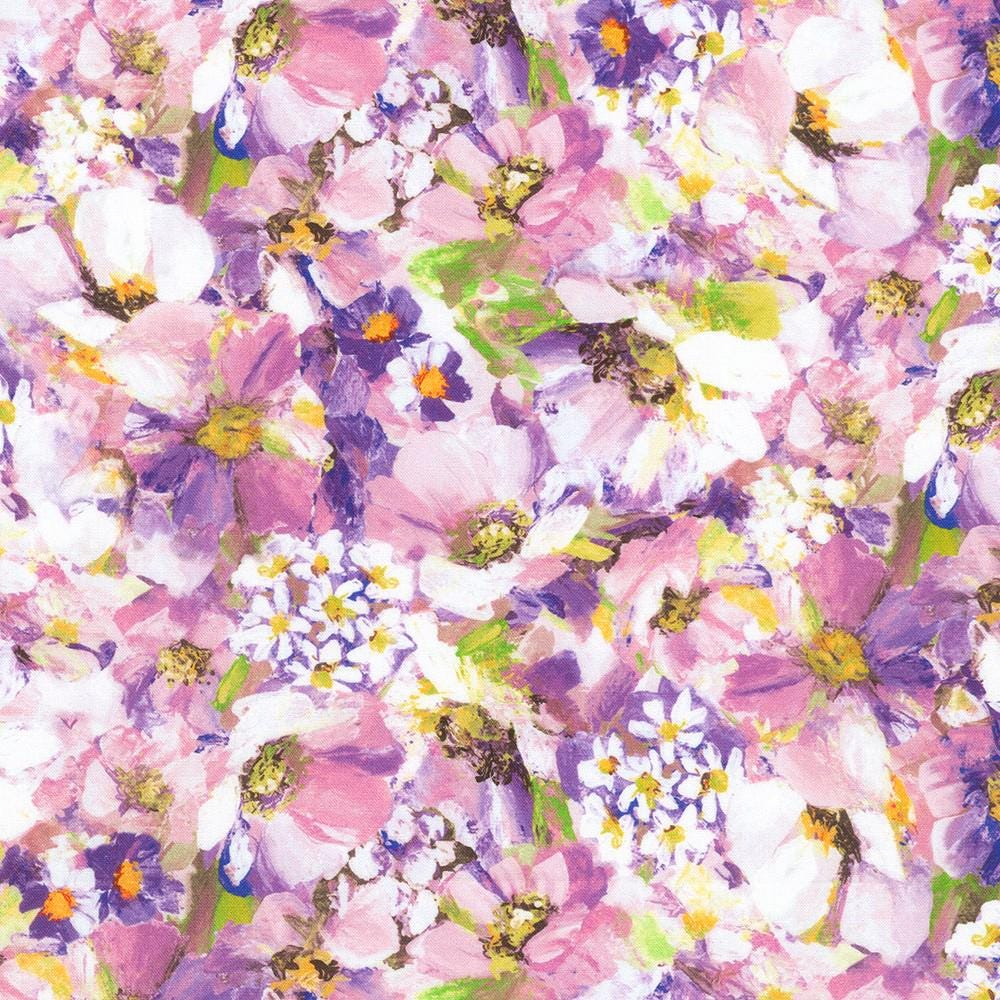 Painterly Petals Valley Ten Square, Robert Kaufman TEN-1441-42, 10" Precut Multicolored Floral Fabric Squares