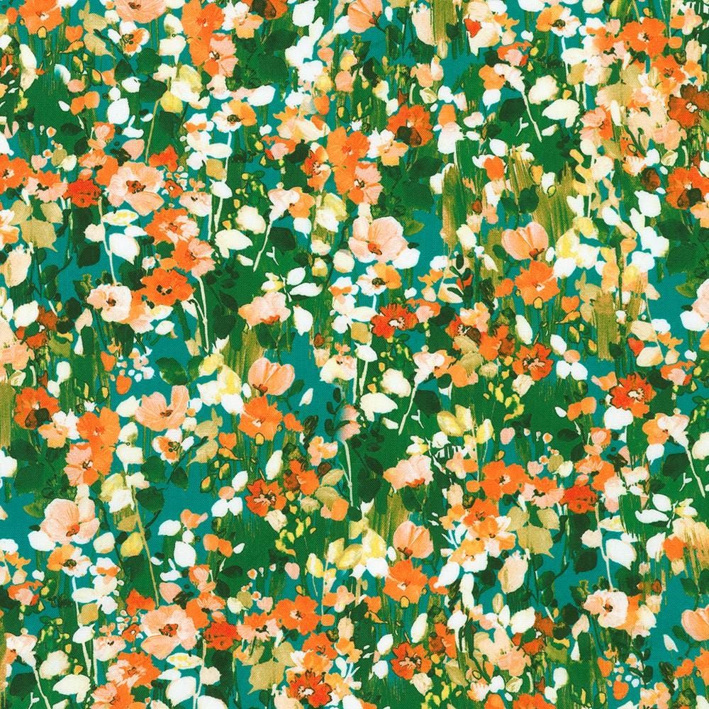 Painterly Petals Valley Charm Squares, Robert Kaufman CHS-1357-42, 5" Precut Multicolored Floral Fabric Squares