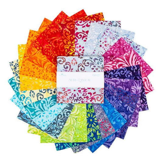 Expressions Batiks - Swirl the Rainbow 5" Stacker, Riley Blake 5-23565-42, 5" Precut Multicolored Batik Fabric Squares