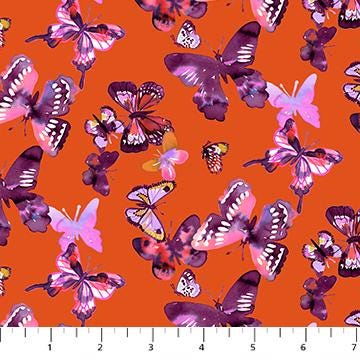 Painted Garden Tiles, Figo TPGRDN42-10, 10" Precut Pink Purple Orange Gold Floral Layer Cake Fabric Squares, Butterfly Fabric