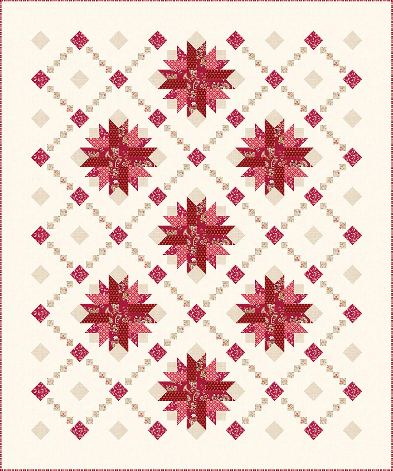 Shining Lace Quilt Pattern, Canuck Quilter Designs CQ5711, Yardage Friendly Stars Chains Lap Throw Quilt Pattern