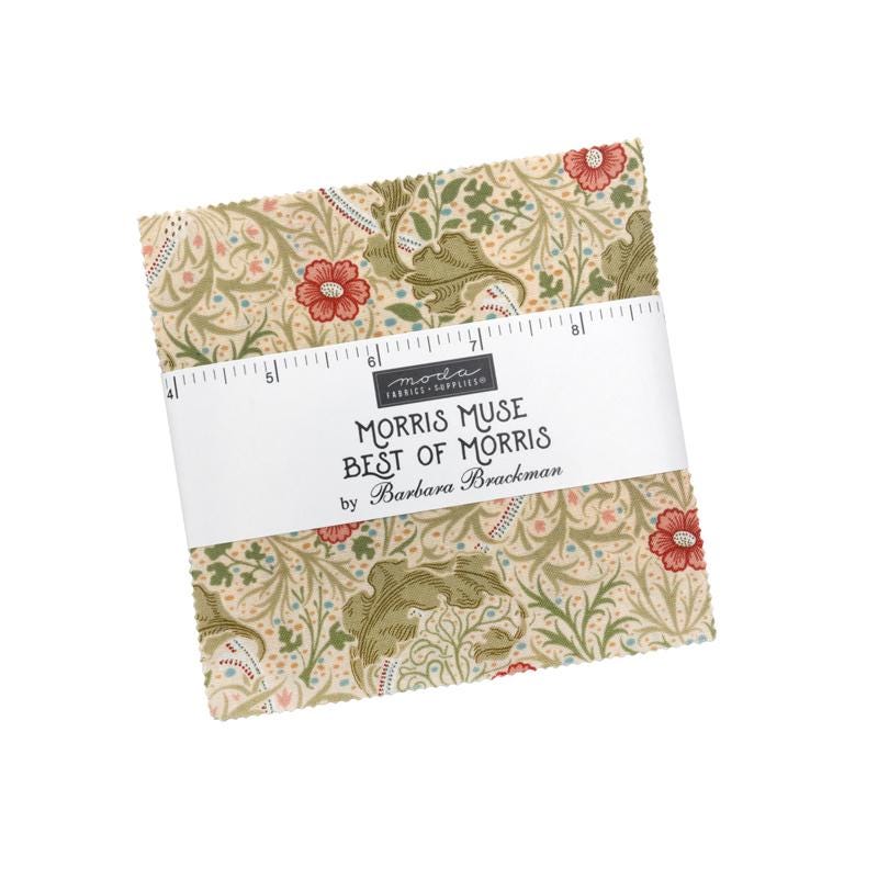 Morris Muse 5" Charm Pack, Moda 13380PP, 5" Precut Floral Reproduction Quilting Fabric Squares, Barbara Brackman