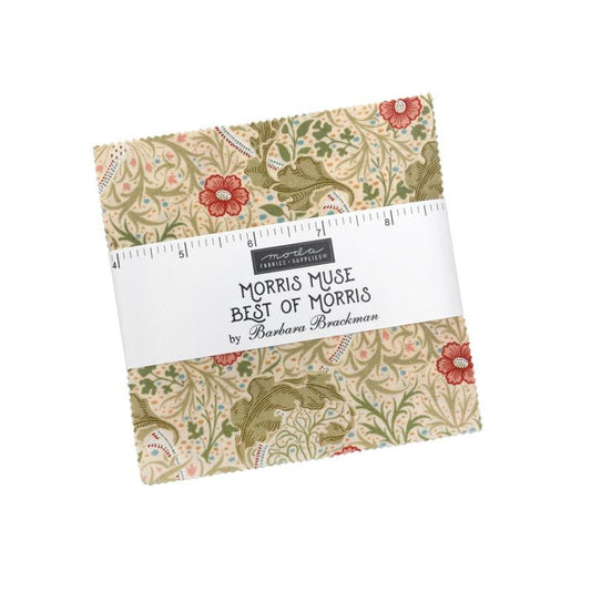 Morris Muse 5" Charm Pack, Moda 13380PP, 5" Precut Floral Reproduction Quilting Fabric Squares, Barbara Brackman