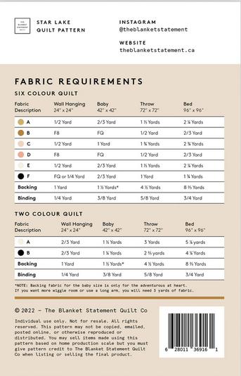 Star Lake Quilt Pattern, The Blanket Statement TBS016, Yardage Friendly Modern Contemporary Wall Baby Throw Bed Quilt Pattern