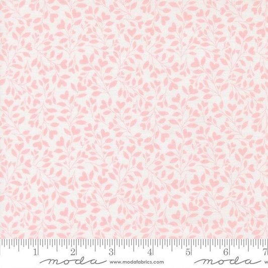 Abide - Pink Vines Hearts on Off White Fabric, Moda 18794 11, Granny Chic Cottagecore Heart Flowers Fabric, Brenda Riddle, By the Yard