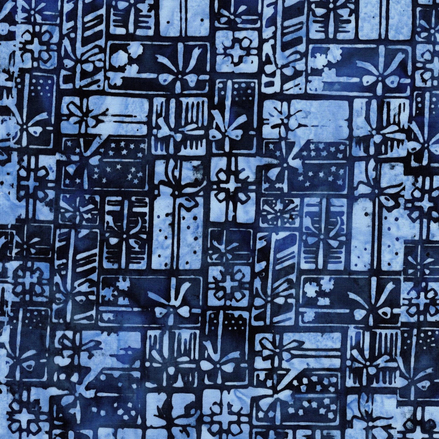 Frosted Wishes 2.5" Strip Pack, Island Batik, 2.5" Precut Blue White Christmas Xmas Icons Batik Fabric Strips