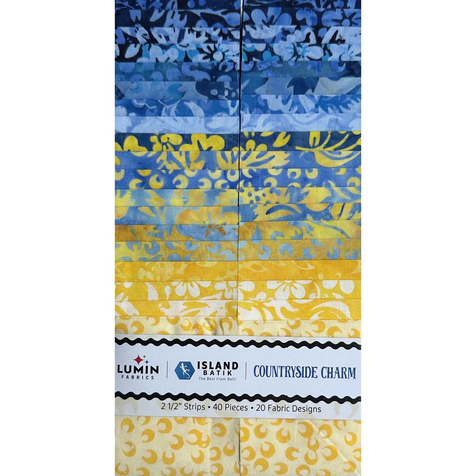 Countryside Charm 2.5" Strip Pack, Island Batik, 2.5" Precut Yellow Blue Batik Jelly Roll Fabric Strips