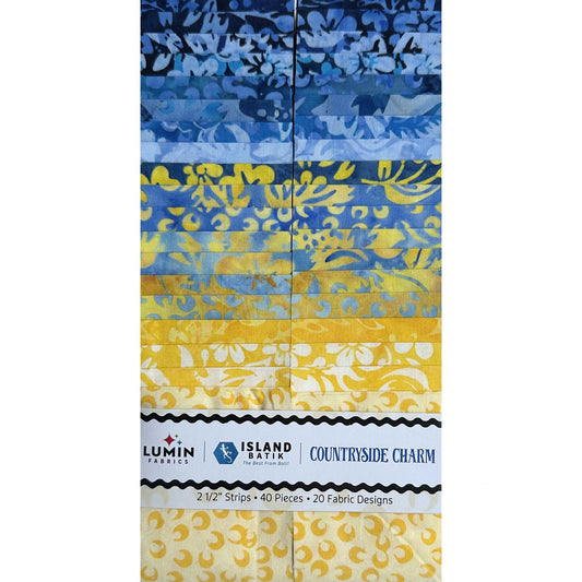 Countryside Charm 2.5" Strip Pack, Island Batik, 2.5" Precut Yellow Blue Batik Jelly Roll Fabric Strips