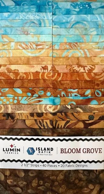 Bloom Grove 2.5" Strip Pack, Island Batik, 2.5" Precut Turquoise Blue Brown Batik Jelly Roll Fabric Strips