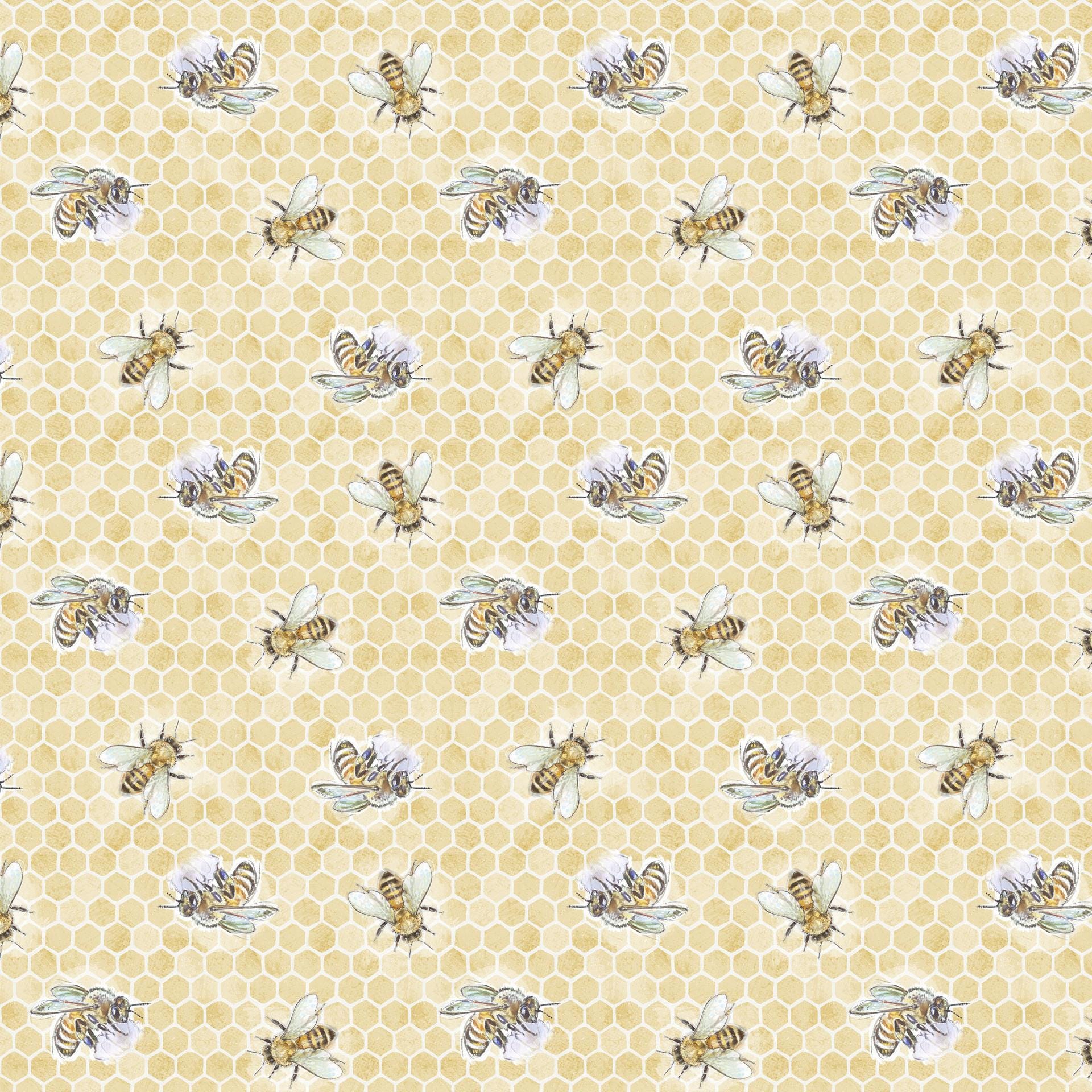 Sweet Honey Bee 5" Charm Squares, White Owl Fabrics SWEEHONEYBEE-05, 5" Precut Beehive Bees Floral Quilt Fabric Squares, Chad Barrett