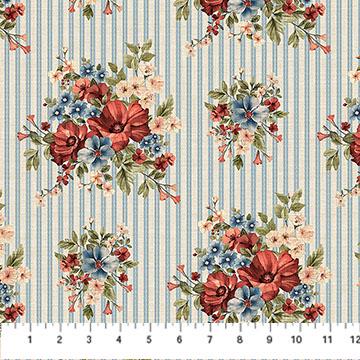 Farmhouse Sampler Tiles, Northcott TFARM42-10, 10" Precut Red Blue Cream Floral Americana Cotton Quilt Fabric Squares, QOV FOH
