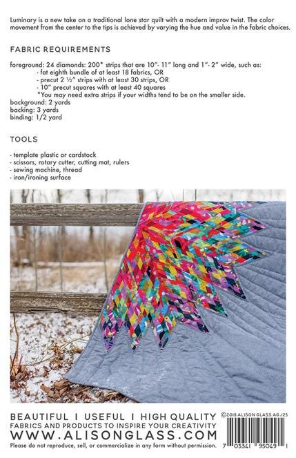 Luminary Quilt Pattern, Alison Glass AG125, Fat Eighths Layer Cake Jelly Roll Scrap Friendly Modern Star Quilt Pattern, Improv Quilt Pattern