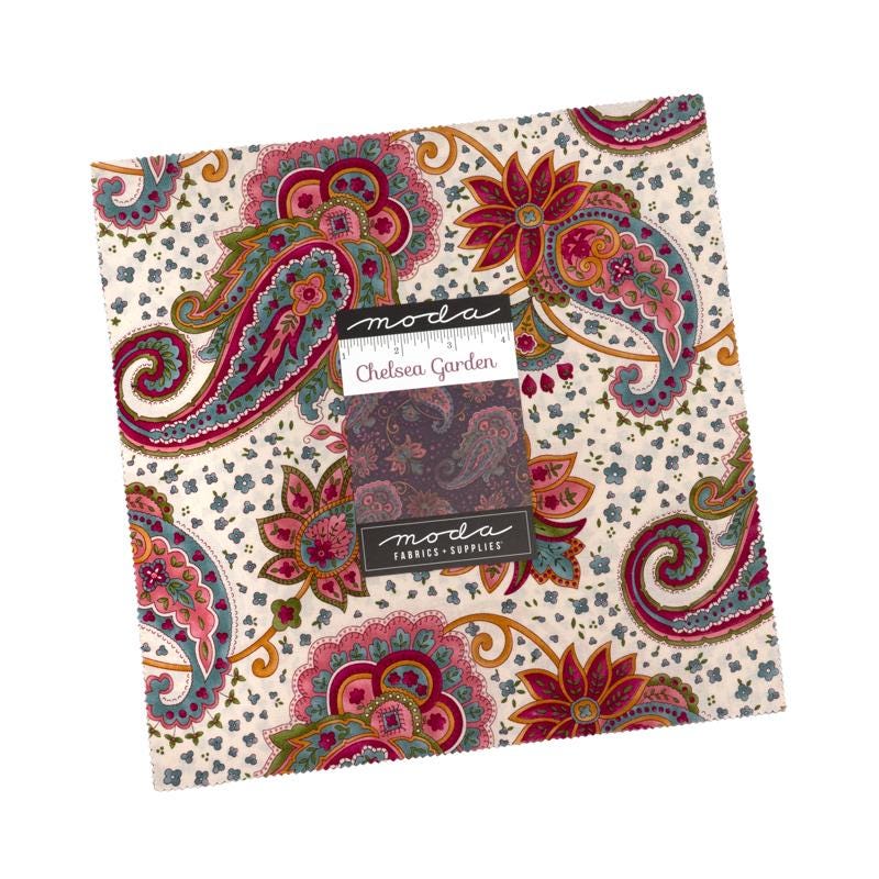 Chelsea Garden 10" Layer Cake, Moda 33850LC, 10" Precut Pink Teal Gold Navy Floral Fabric Squares